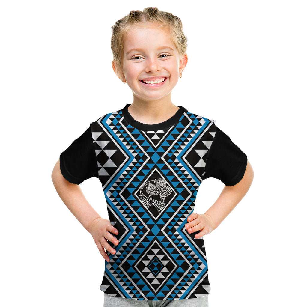 New Zealand Kikorangi Taniko Motifs Kid T Shirt Maori Poi Dance Costume Inspired LT14 Blue - Polynesian Pride