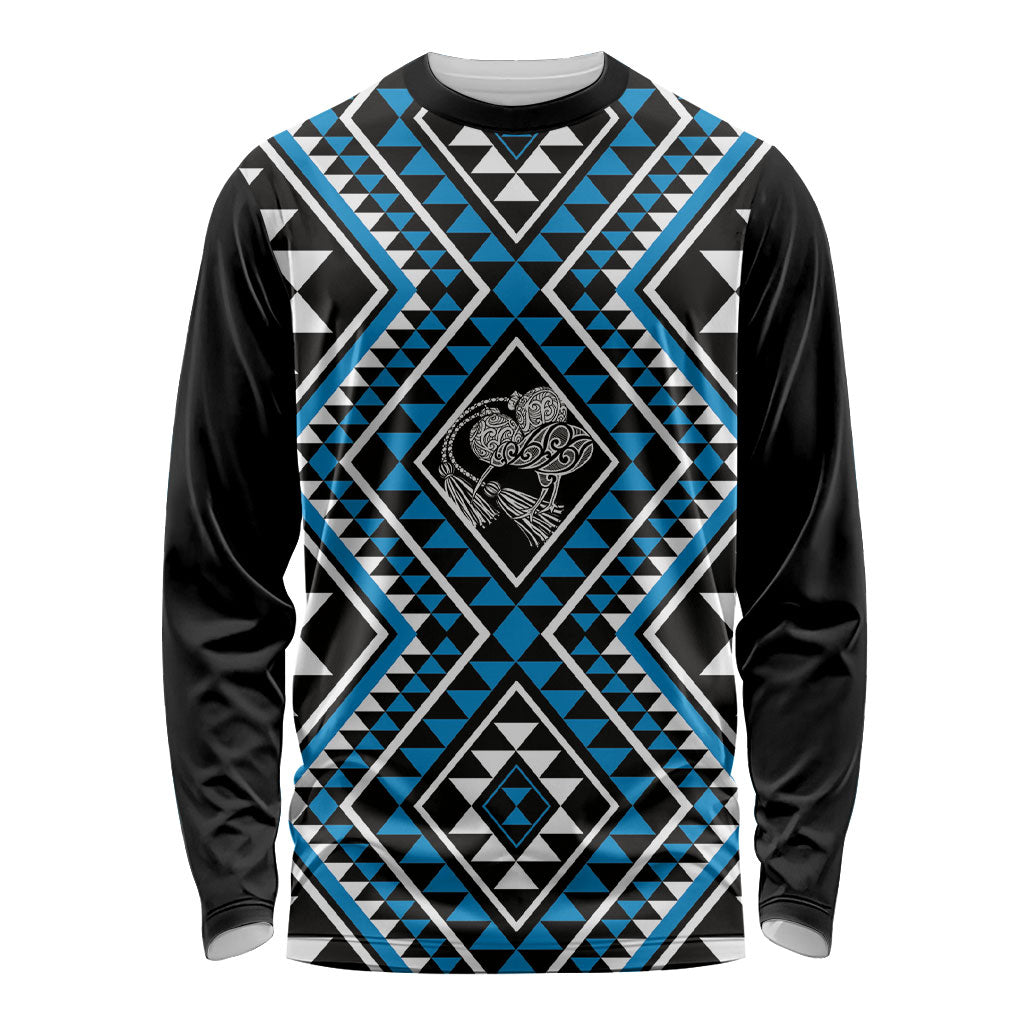 New Zealand Kikorangi Taniko Motifs Long Sleeve Shirt Maori Poi Dance Costume Inspired LT14 Unisex Blue - Polynesian Pride