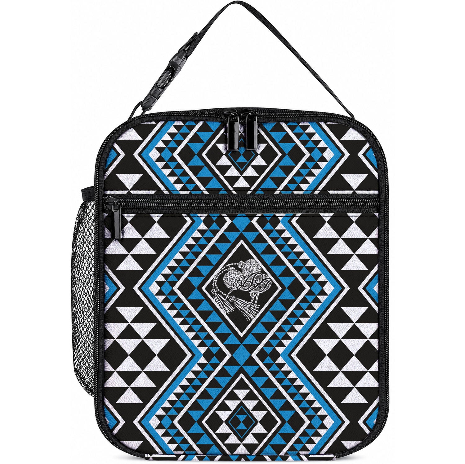 New Zealand Kikorangi Taniko Motifs Lunch Bag Maori Poi Dance Costume Inspired LT14 10.2 × 8.3 × 4.3 inch Blue - Polynesian Pride