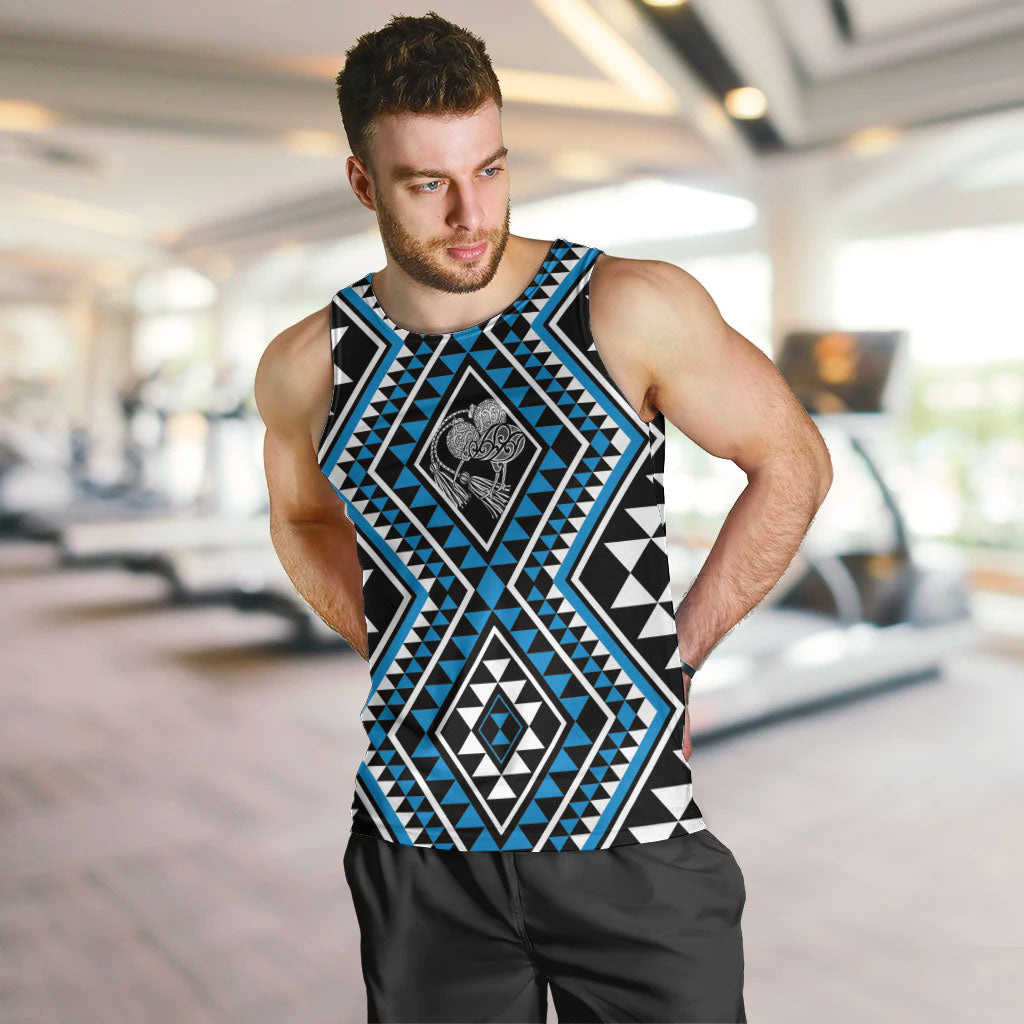 New Zealand Kikorangi Taniko Motifs Men Tank Top Maori Poi Dance Costume Inspired LT14 Blue - Polynesian Pride