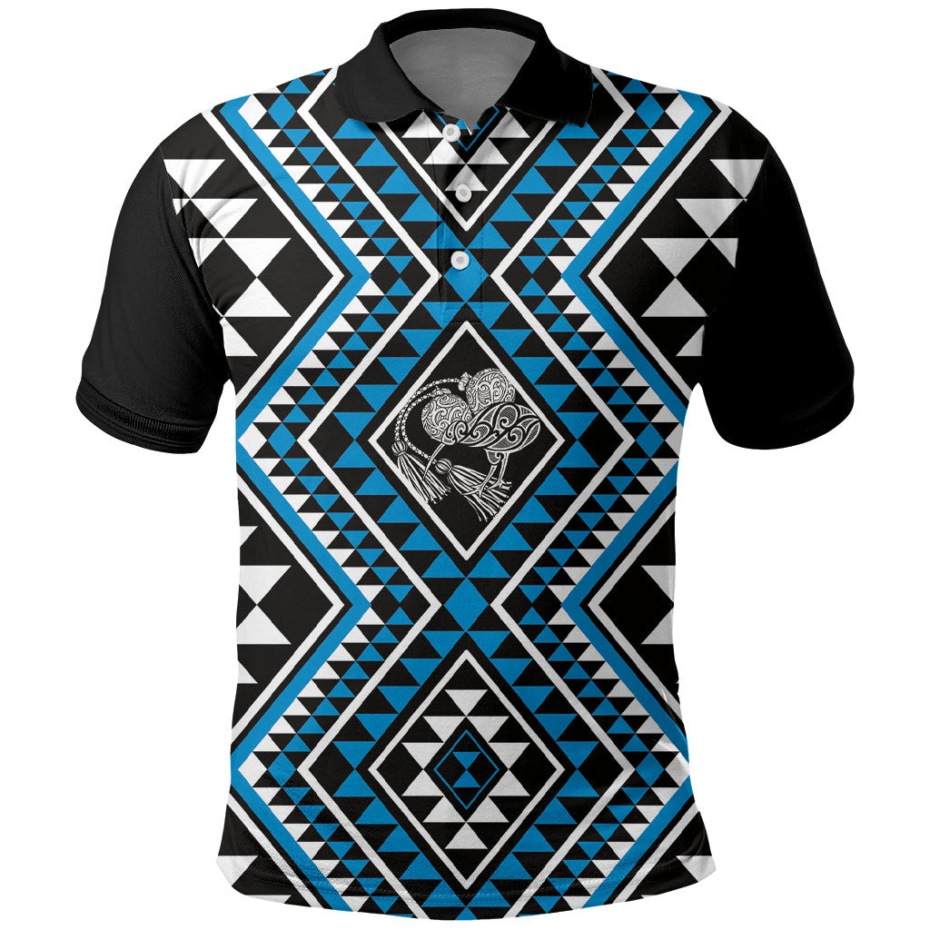 New Zealand Kikorangi Taniko Motifs Polo Shirt Maori Poi Dance Costume Inspired LT14 Blue - Polynesian Pride