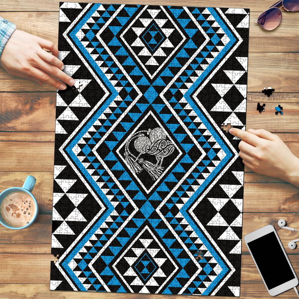 New Zealand Kikorangi Taniko Motifs Puzzle Maori Poi Dance Costume Inspired LT14 Blue - Polynesian Pride