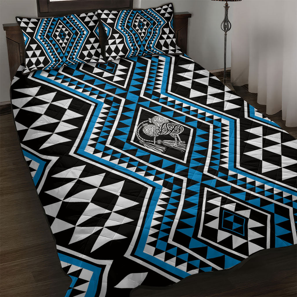 New Zealand Kikorangi Taniko Motifs Quilt Bed Set Maori Poi Dance Costume Inspired LT14 Blue - Polynesian Pride