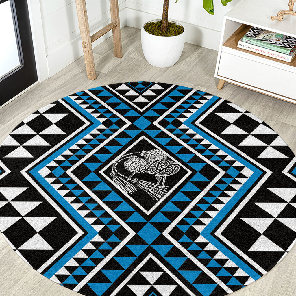 New Zealand Kikorangi Taniko Motifs Round Carpet Maori Poi Dance Costume Inspired LT14 Blue - Polynesian Pride