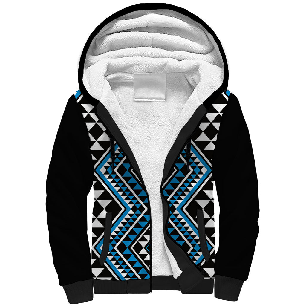 New Zealand Kikorangi Taniko Motifs Sherpa Hoodie Maori Poi Dance Costume Inspired LT14 Unisex Blue - Polynesian Pride
