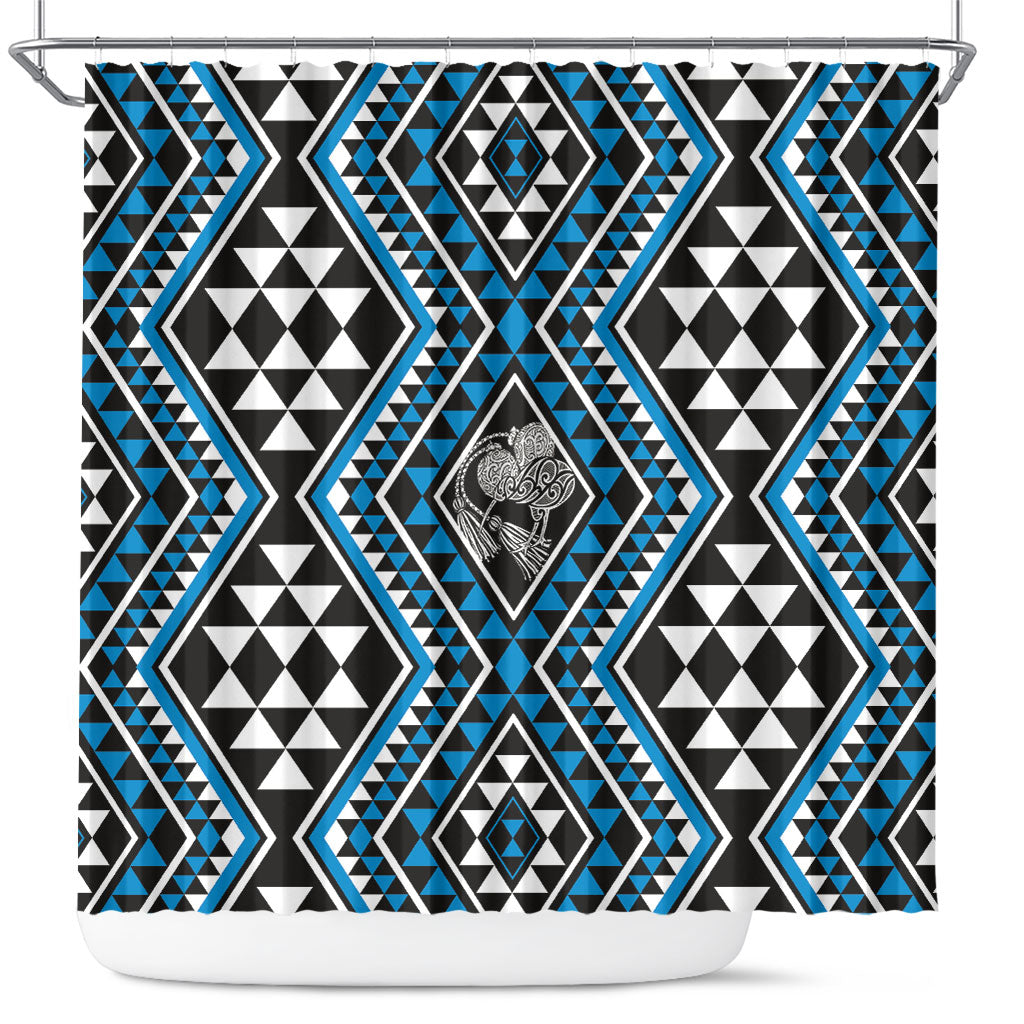 New Zealand Kikorangi Taniko Motifs Shower Curtain Maori Poi Dance Costume Inspired LT14 Blue - Polynesian Pride