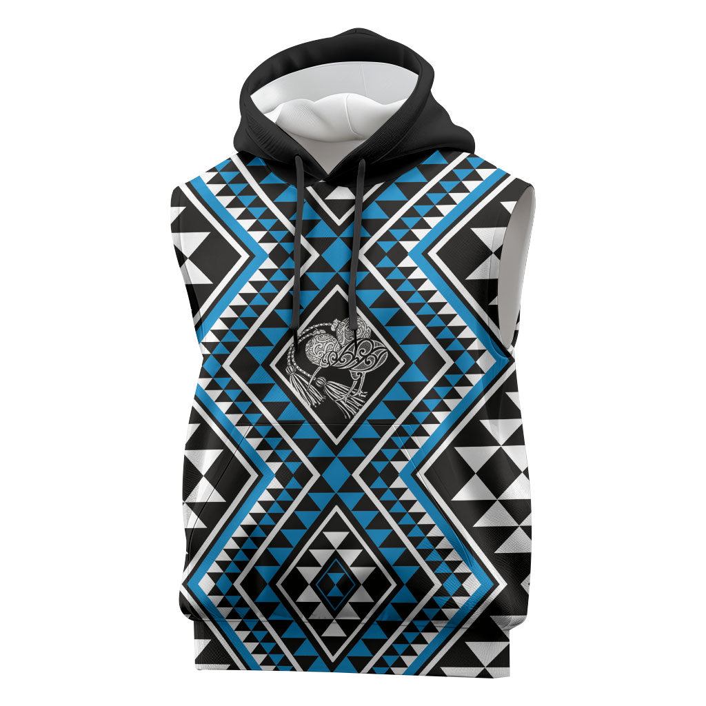 New Zealand Kikorangi Taniko Motifs Sleeveless Hoodie Maori Poi Dance Costume Inspired LT14 Blue - Polynesian Pride