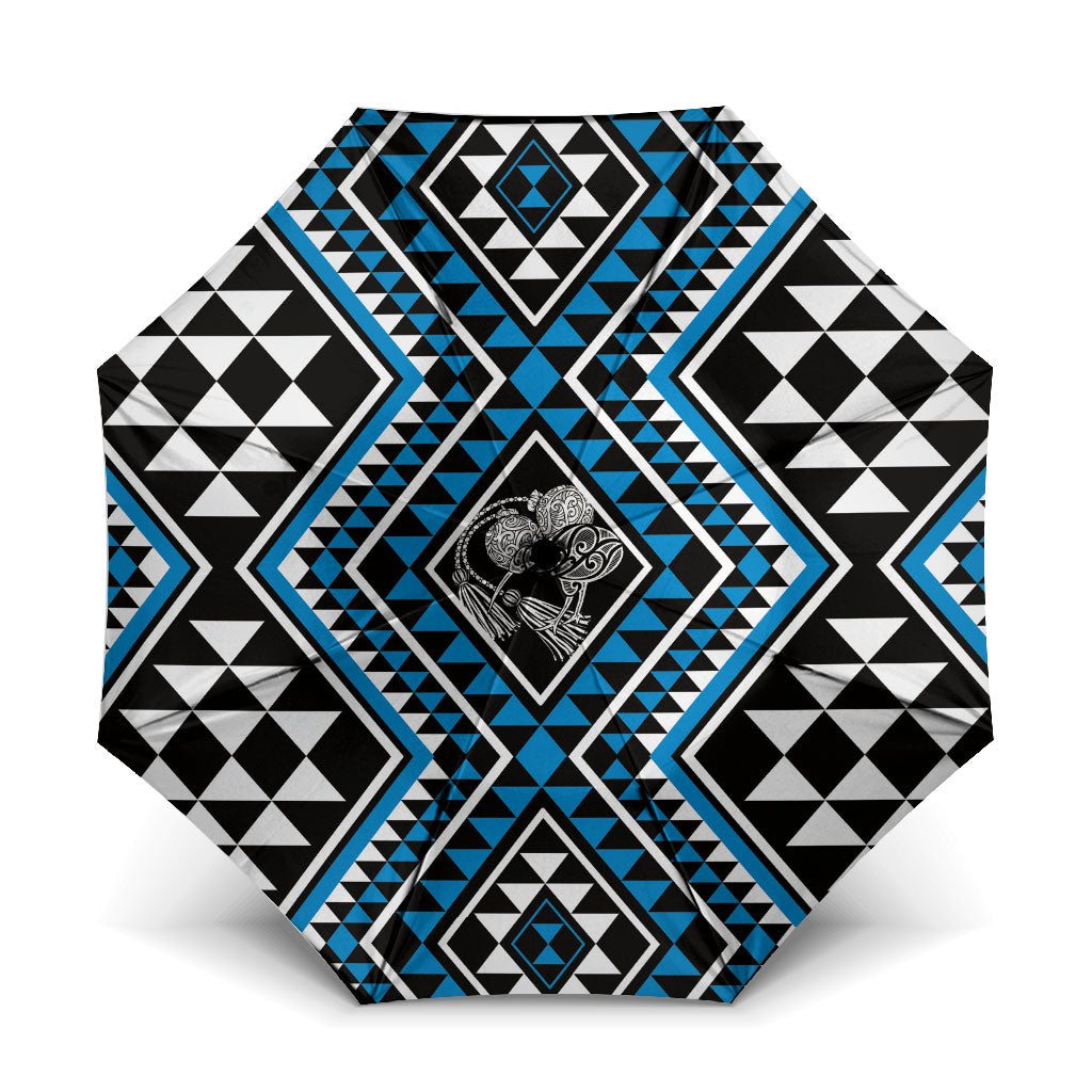 New Zealand Kikorangi Taniko Motifs Umbrella Maori Poi Dance Costume Inspired LT14 One Size Folded 11.42 inch Opened Diameter 37.4 inch Blue - Polynesian Pride