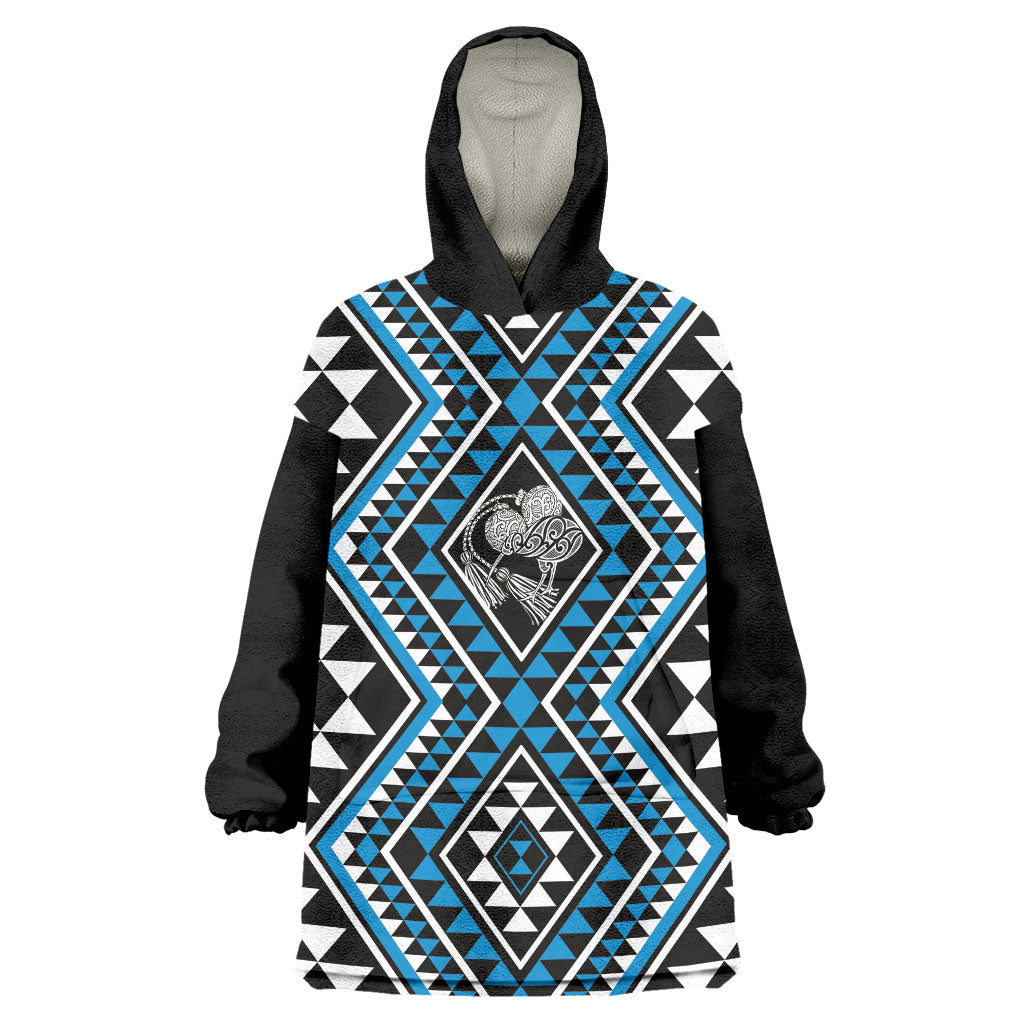 New Zealand Kikorangi Taniko Motifs Wearable Blanket Hoodie Maori Poi Dance Costume Inspired LT14 One Size Blue - Polynesian Pride