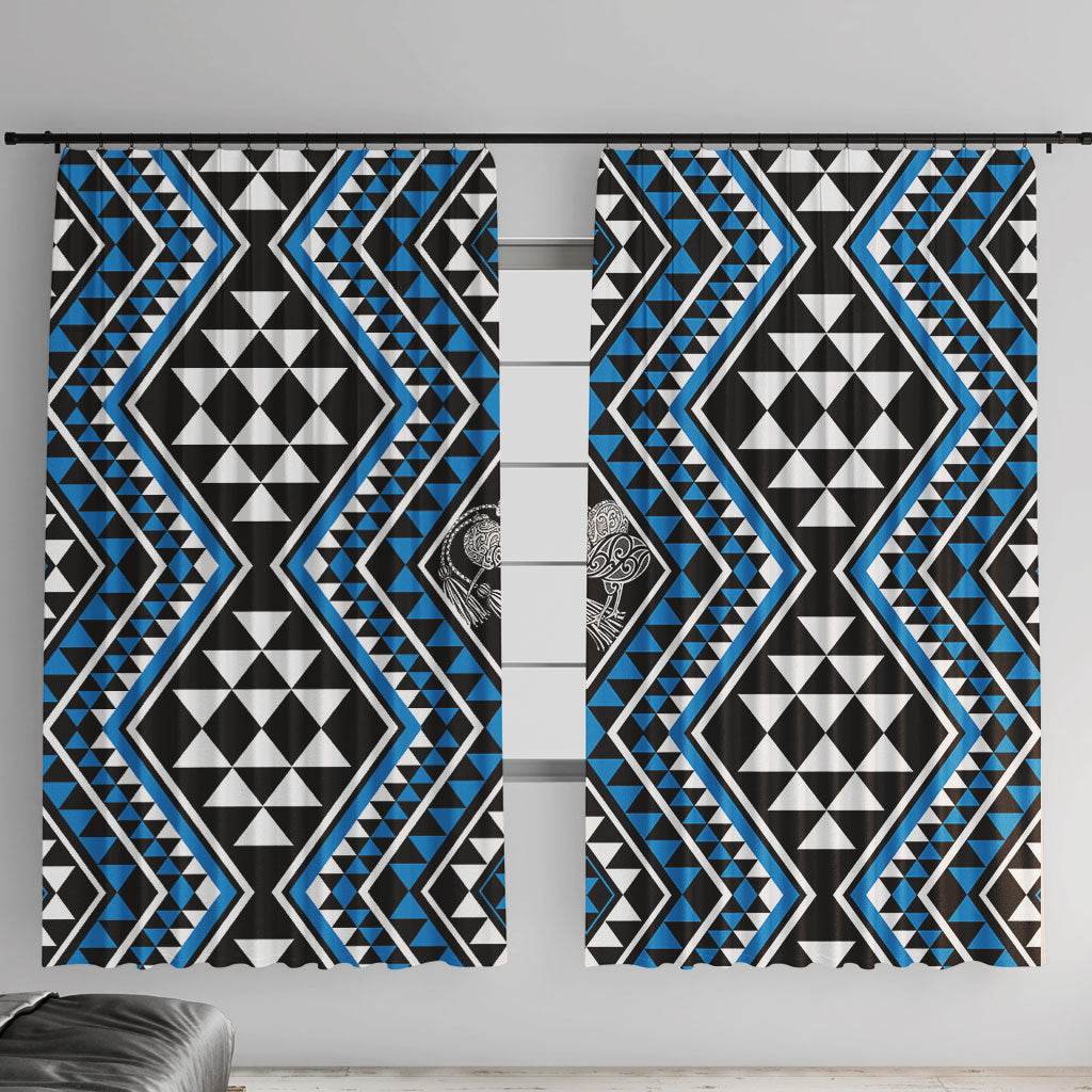 New Zealand Kikorangi Taniko Motifs Window Curtain Maori Poi Dance Costume Inspired LT14 With Hooks Blue - Polynesian Pride