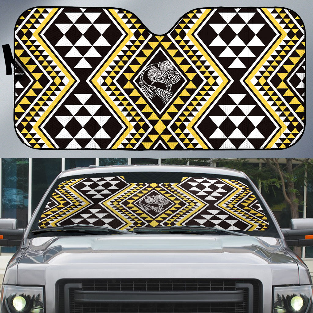 New Zealand Kowhai Taniko Motifs Auto Sun Shade Maori Poi Dance Costume Inspired LT14 Yellow - Polynesian Pride