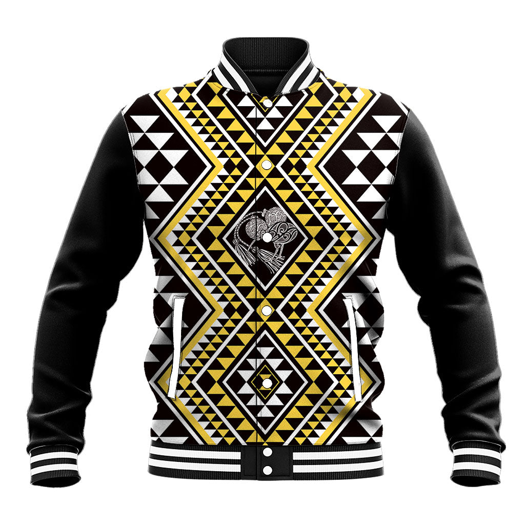 New Zealand Kowhai Taniko Motifs Baseball Jacket Maori Poi Dance Costume Inspired LT14 Unisex Yellow - Polynesian Pride