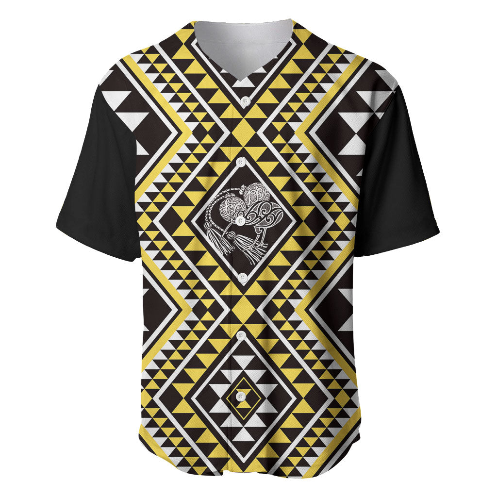 New Zealand Kowhai Taniko Motifs Baseball Jersey Maori Poi Dance Costume Inspired LT14 Yellow - Polynesian Pride