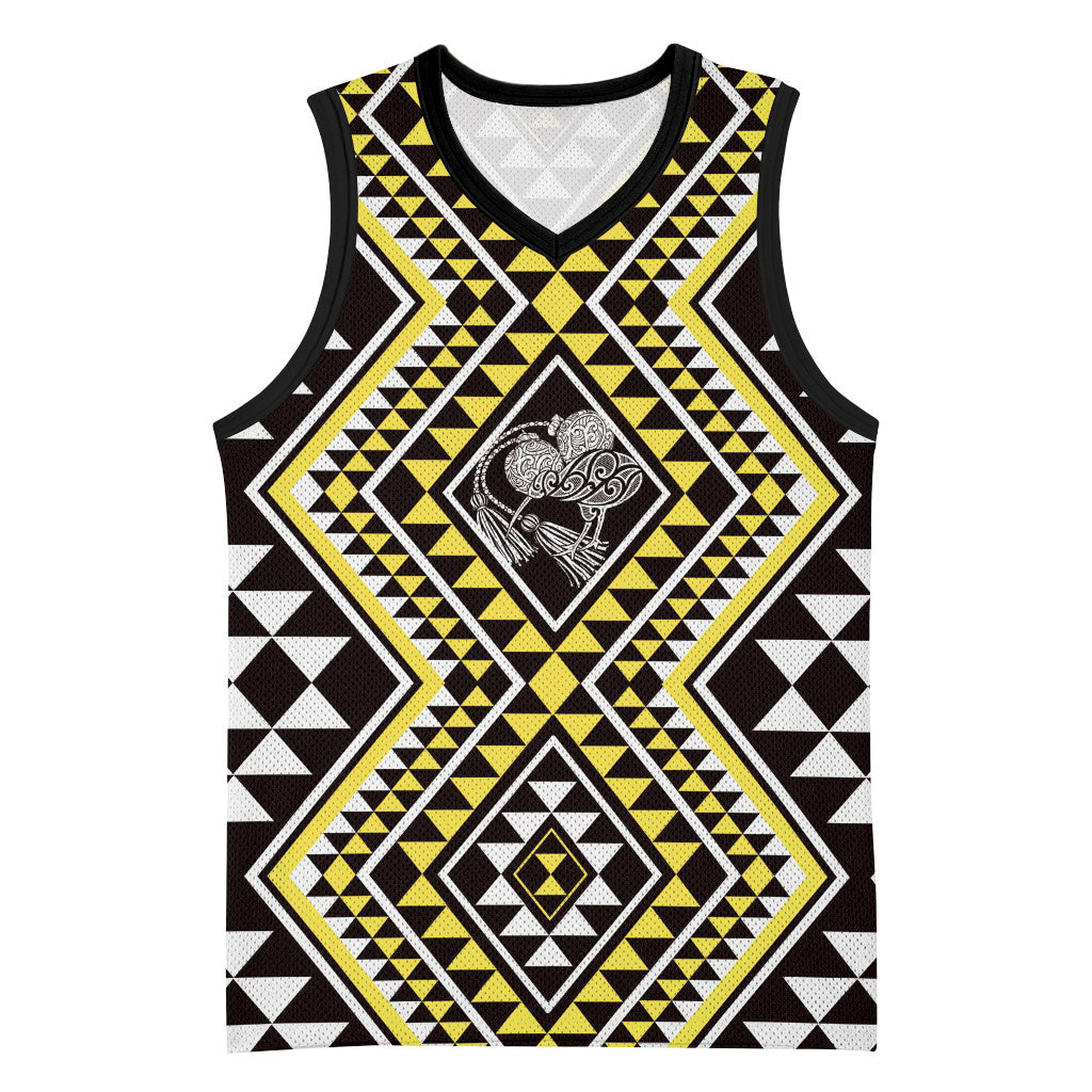 New Zealand Kowhai Taniko Motifs Basketball Jersey Maori Poi Dance Costume Inspired LT14 Unisex Yellow - Polynesian Pride