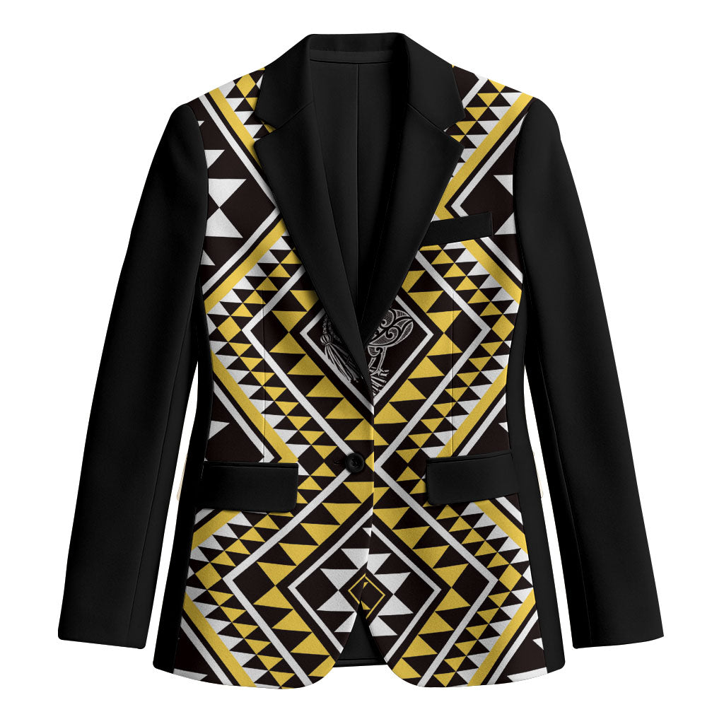 New Zealand Kowhai Taniko Motifs Blazer Maori Poi Dance Costume Inspired LT14 Unisex Yellow - Polynesian Pride