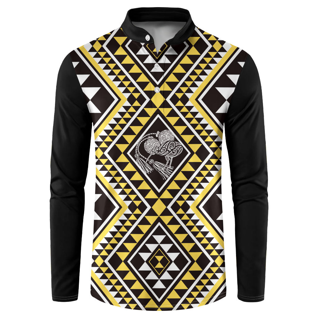 New Zealand Kowhai Taniko Motifs Button Sweatshirt Maori Poi Dance Costume Inspired LT14 Yellow - Polynesian Pride