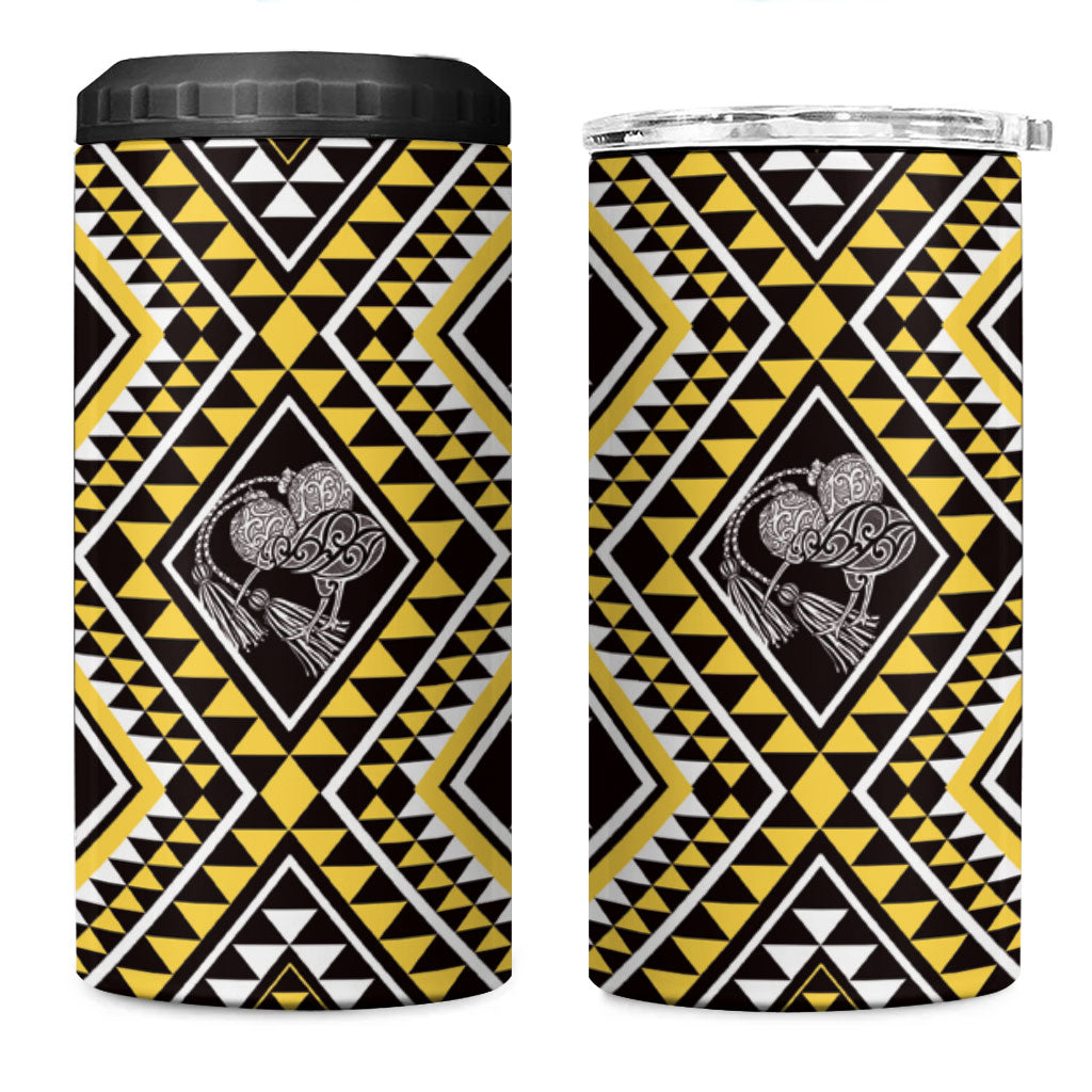 New Zealand Kowhai Taniko Motifs 4 in 1 Can Cooler Tumbler Maori Poi Dance Costume Inspired LT14 One Size: 16 oz Yellow - Polynesian Pride