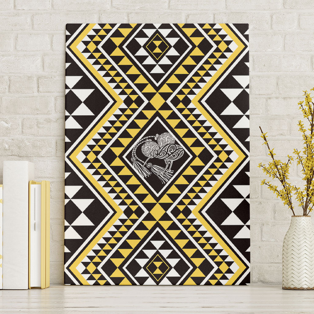 New Zealand Kowhai Taniko Motifs Canvas Wall Art Maori Poi Dance Costume Inspired LT14 Without Frame Yellow - Polynesian Pride