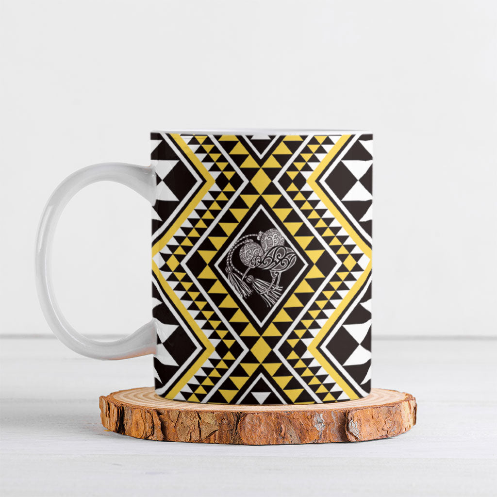 New Zealand Kowhai Taniko Motifs Ceramic Mug Maori Poi Dance Costume Inspired LT14 Yellow - Polynesian Pride