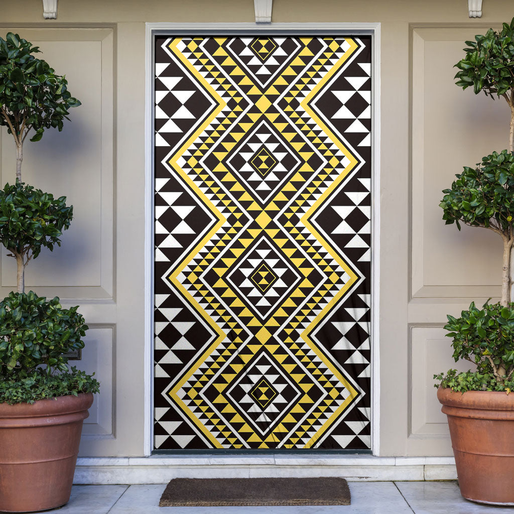 New Zealand Kowhai Taniko Motifs Door Cover Maori Poi Dance Costume Inspired LT14 Yellow - Polynesian Pride