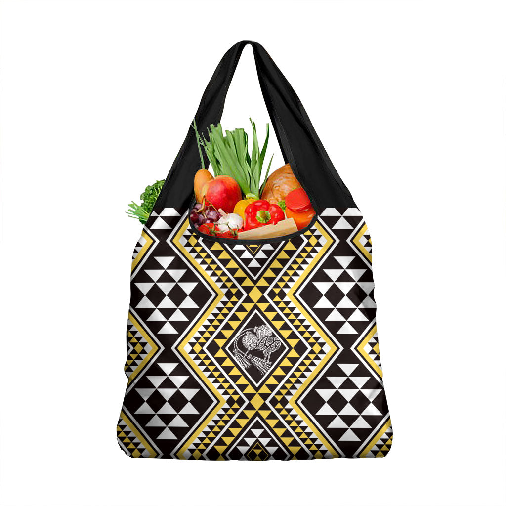 New Zealand Kowhai Taniko Motifs Grocery Bag Maori Poi Dance Costume Inspired LT14 1-pack One Size Yellow - Polynesian Pride