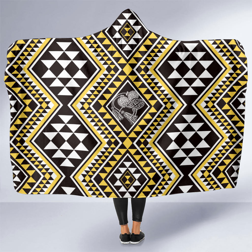 New Zealand Kowhai Taniko Motifs Hooded Blanket Maori Poi Dance Costume Inspired LT14 One Size Yellow - Polynesian Pride