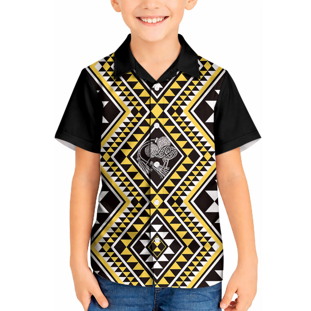 New Zealand Kowhai Taniko Motifs Kid Hawaiian Shirt Maori Poi Dance Costume Inspired LT14 Kid Yellow - Polynesian Pride