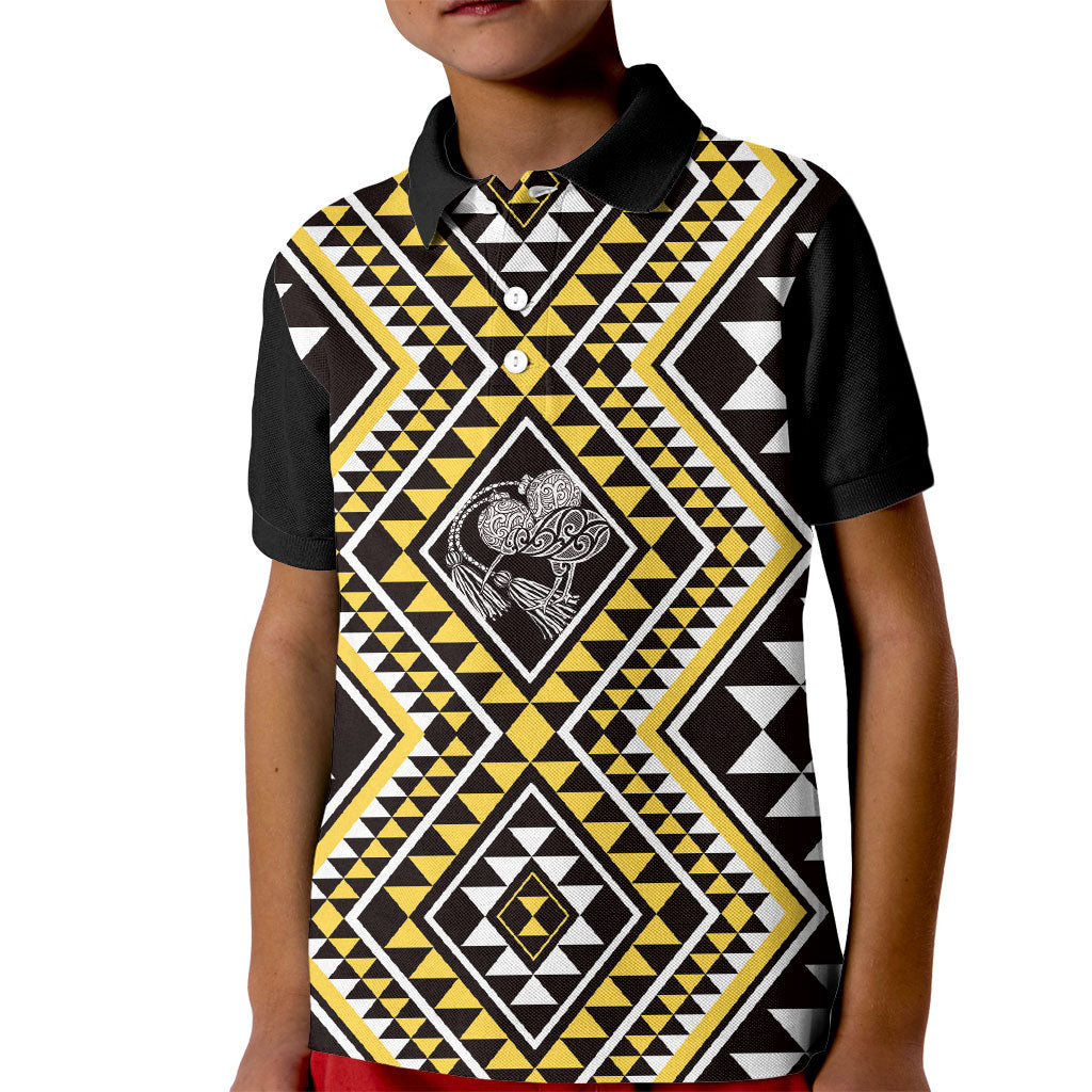 New Zealand Kowhai Taniko Motifs Kid Polo Shirt Maori Poi Dance Costume Inspired LT14 Kid Yellow - Polynesian Pride