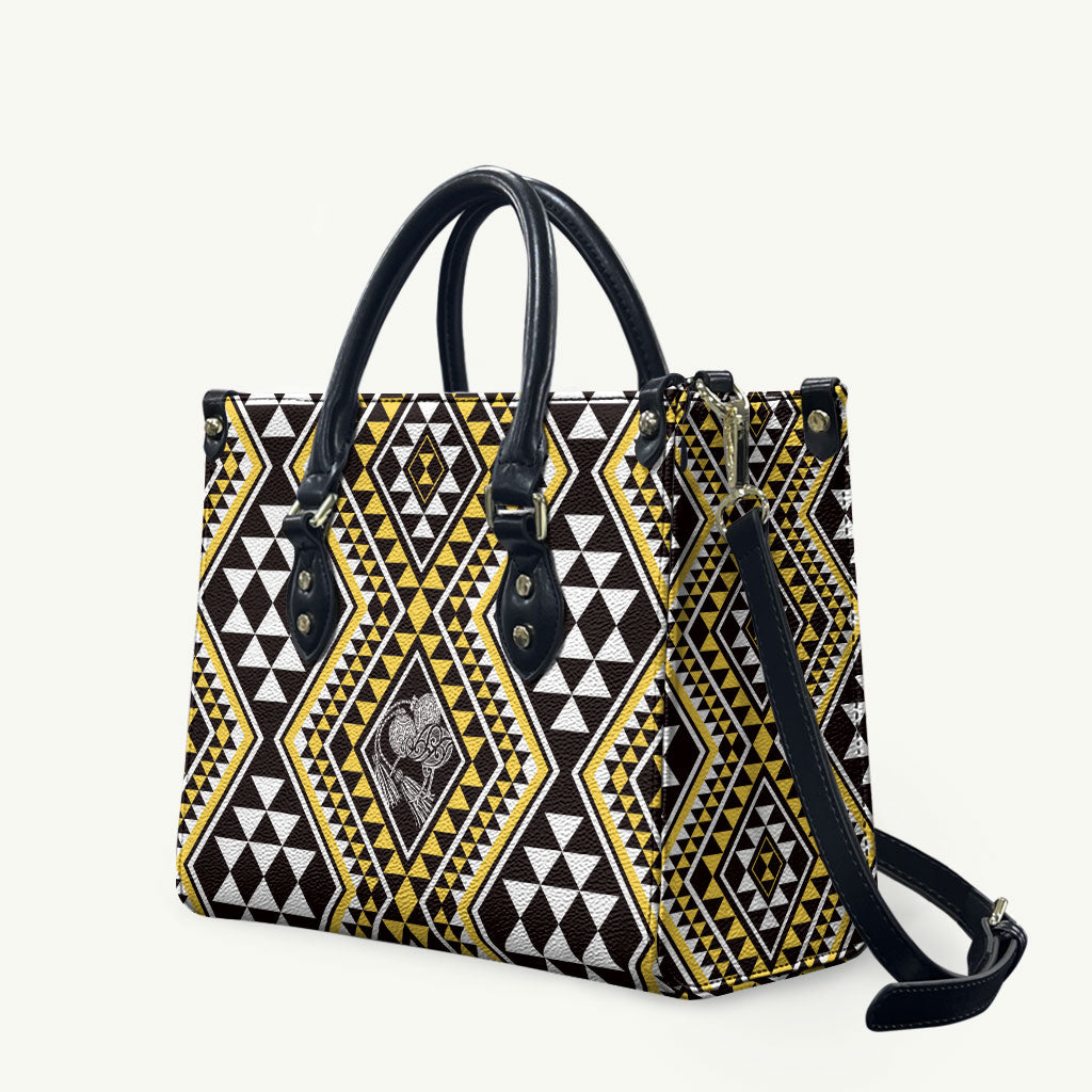 New Zealand Kowhai Taniko Motifs Leather Bag Maori Poi Dance Costume Inspired LT14 Yellow - Polynesian Pride