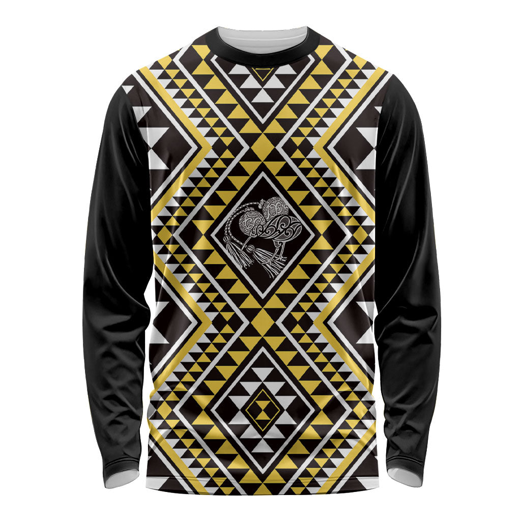 New Zealand Kowhai Taniko Motifs Long Sleeve Shirt Maori Poi Dance Costume Inspired LT14 Unisex Yellow - Polynesian Pride
