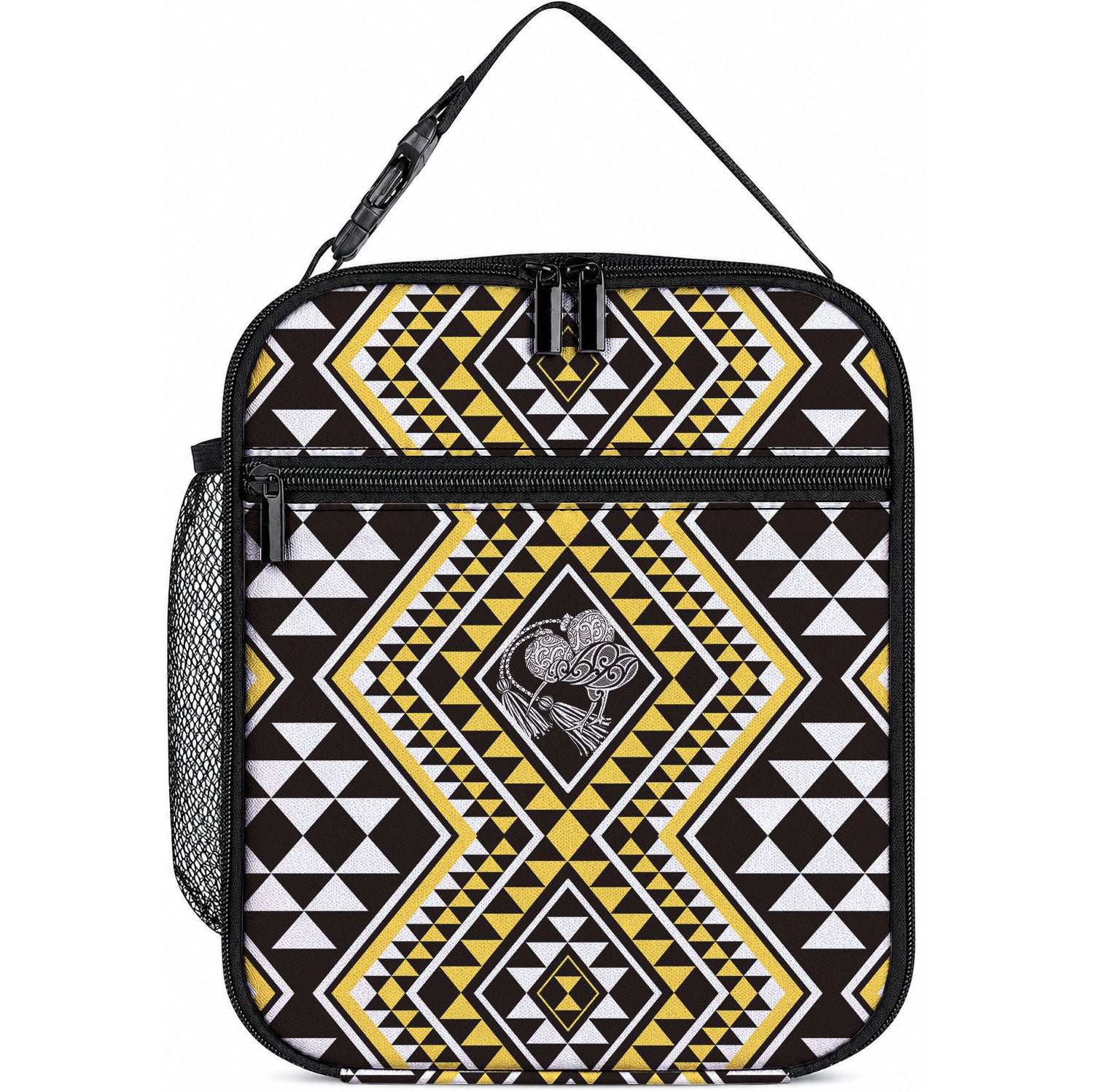New Zealand Kowhai Taniko Motifs Lunch Bag Maori Poi Dance Costume Inspired LT14 10.2 × 8.3 × 4.3 inch Yellow - Polynesian Pride