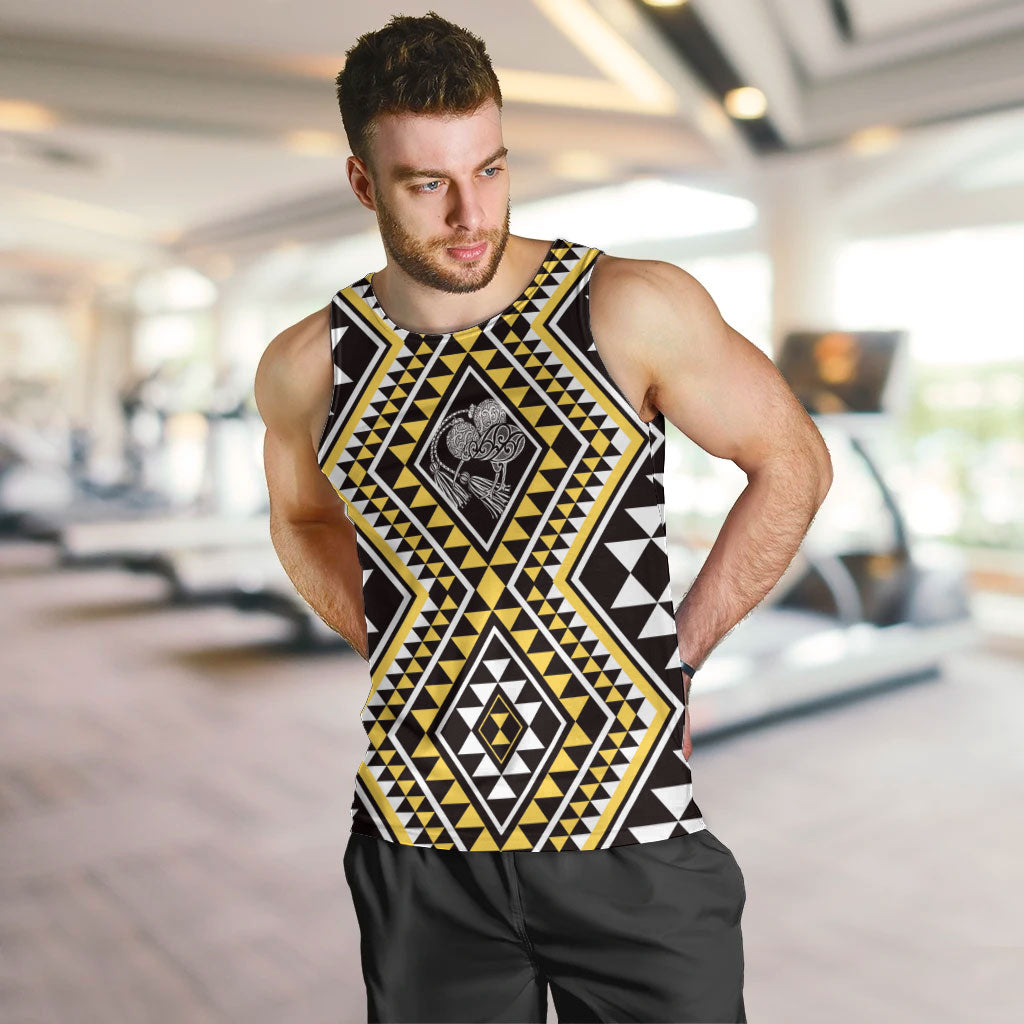New Zealand Kowhai Taniko Motifs Men Tank Top Maori Poi Dance Costume Inspired LT14 Yellow - Polynesian Pride