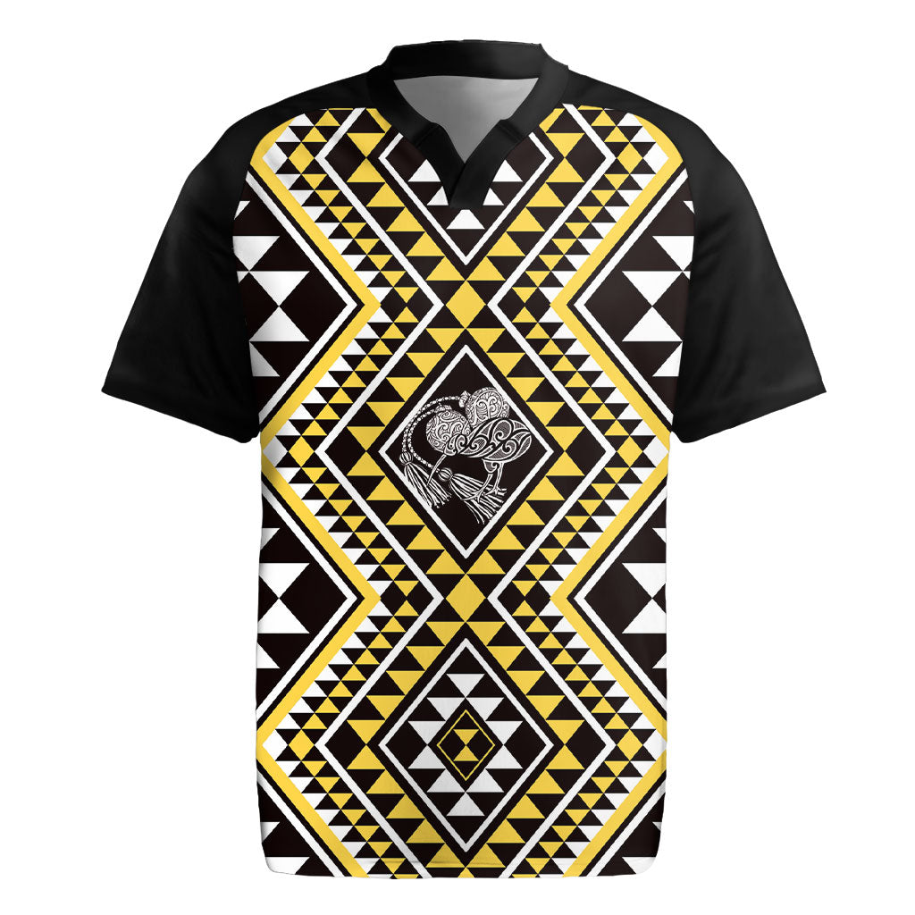 New Zealand Kowhai Taniko Motifs Rugby Jersey Maori Poi Dance Costume Inspired LT14 Yellow - Polynesian Pride