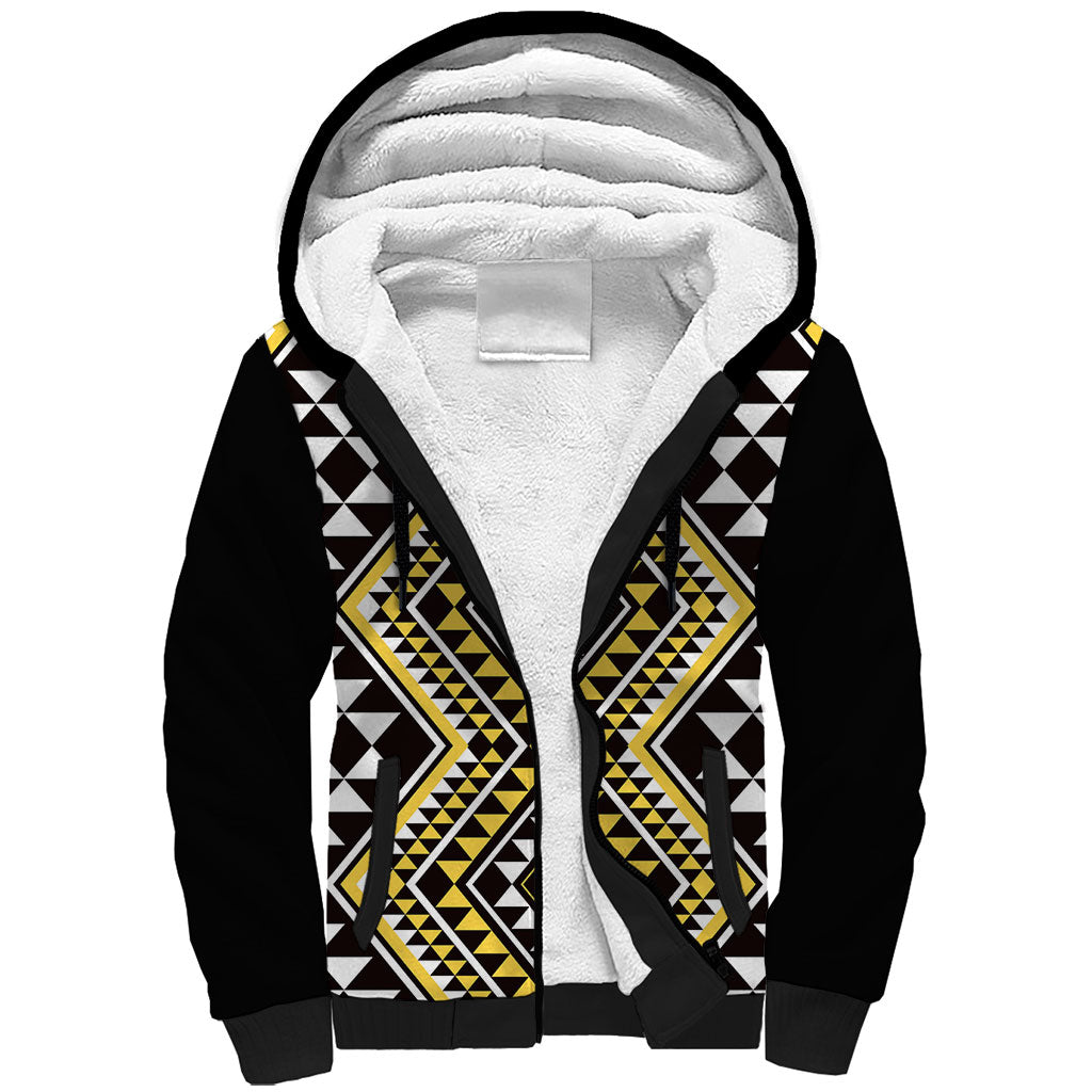 New Zealand Kowhai Taniko Motifs Sherpa Hoodie Maori Poi Dance Costume Inspired LT14 Unisex Yellow - Polynesian Pride