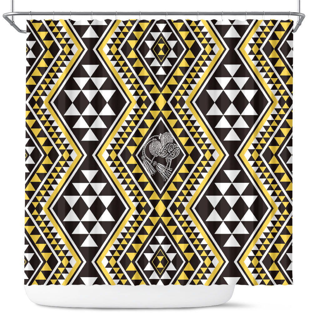 New Zealand Kowhai Taniko Motifs Shower Curtain Maori Poi Dance Costume Inspired LT14 Yellow - Polynesian Pride