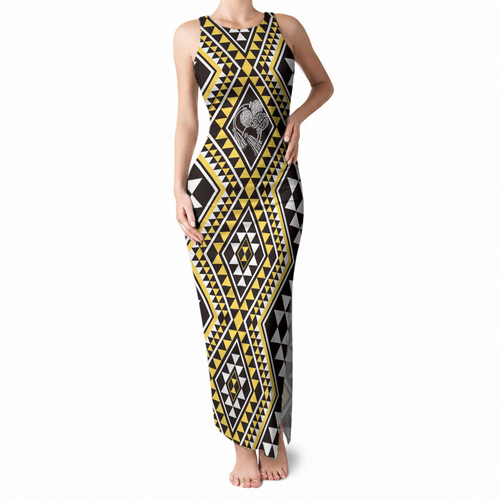 New Zealand Kowhai Taniko Motifs Tank Maxi Dress Maori Poi Dance Costume Inspired LT14 Women Yellow - Polynesian Pride