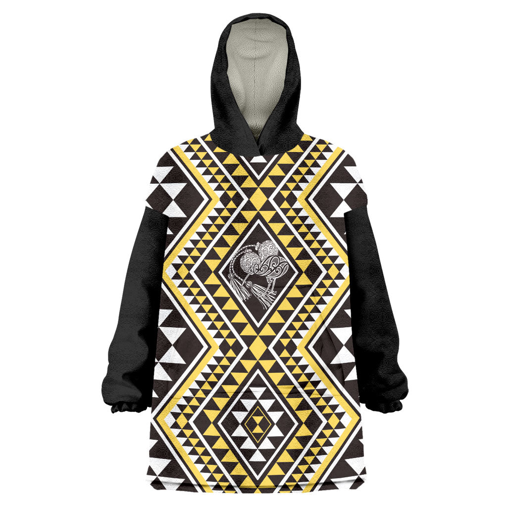 New Zealand Kowhai Taniko Motifs Wearable Blanket Hoodie Maori Poi Dance Costume Inspired LT14 One Size Yellow - Polynesian Pride