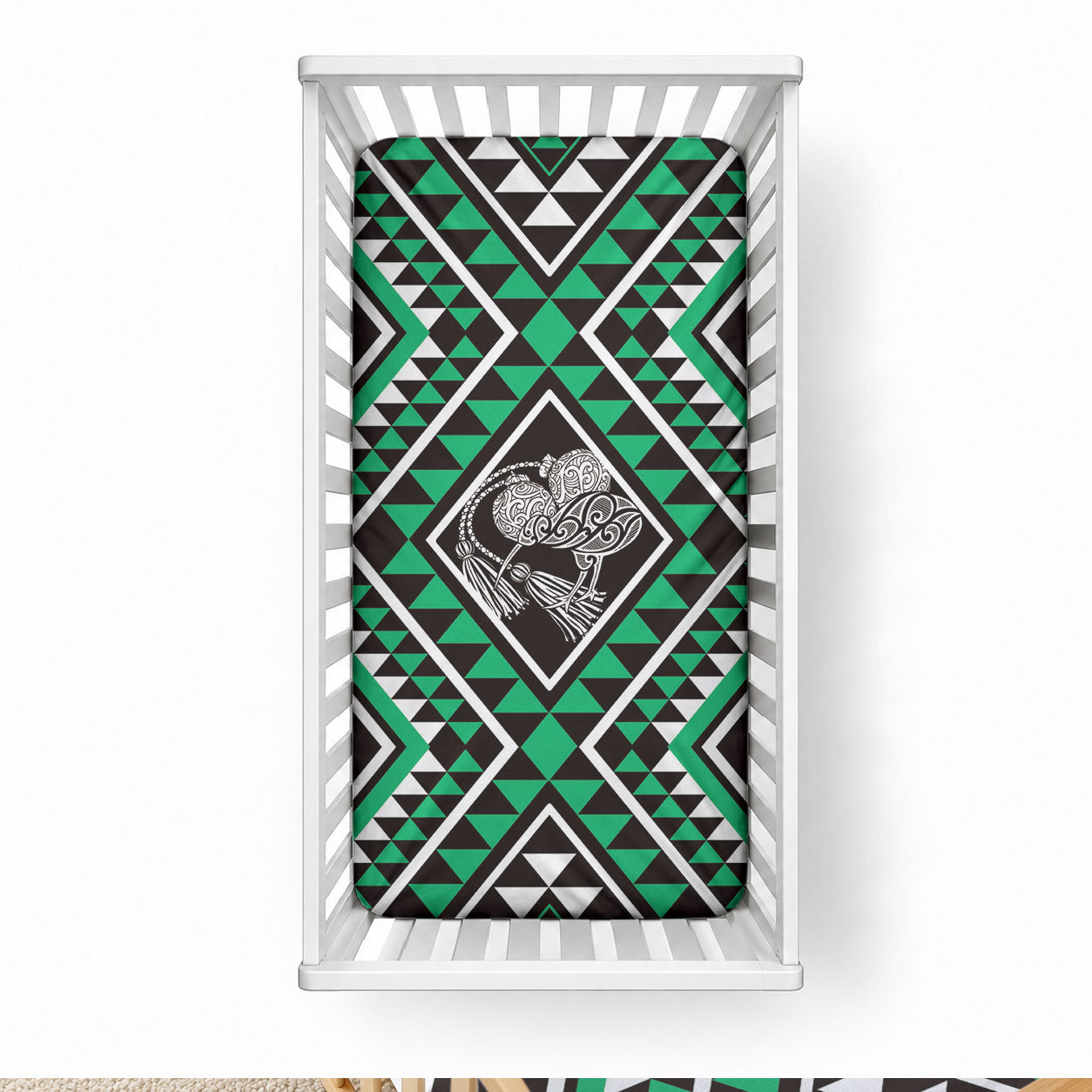 New Zealand Kakariki Taniko Motifs Baby Bed Cover Maori Poi Dance Costume Inspired LT14 28 × 52 in Green - Polynesian Pride