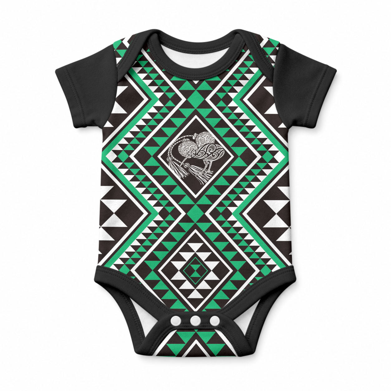 New Zealand Kakariki Taniko Motifs Baby Onesie Maori Poi Dance Costume Inspired LT14 Green - Polynesian Pride