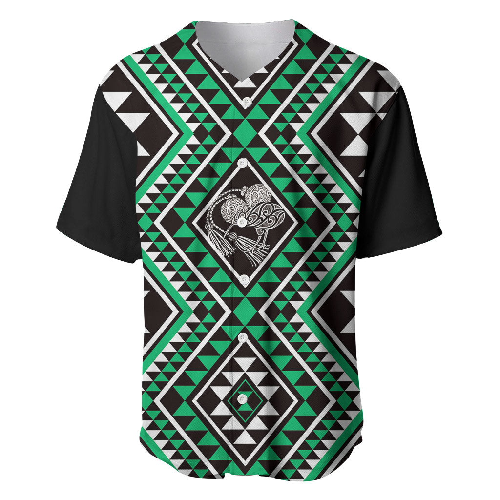 New Zealand Kakariki Taniko Motifs Baseball Jersey Maori Poi Dance Costume Inspired LT14 Green - Polynesian Pride