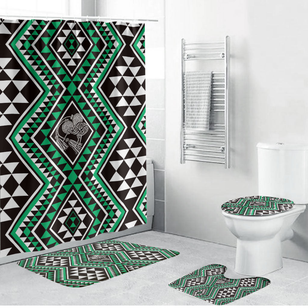 New Zealand Kakariki Taniko Motifs Bathroom Set Maori Poi Dance Costume Inspired LT14 Bathroom Set (4 pcs) Green - Polynesian Pride
