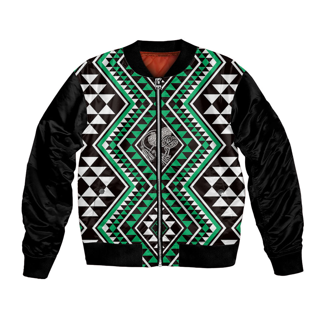 New Zealand Kakariki Taniko Motifs Bomber Jacket Maori Poi Dance Costume Inspired LT14 Unisex Green - Polynesian Pride