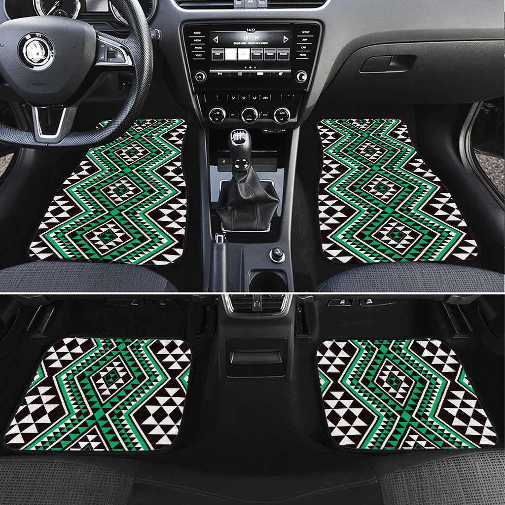 New Zealand Kakariki Taniko Motifs Car Mats Maori Poi Dance Costume Inspired LT14 Set 4pcs Green - Polynesian Pride