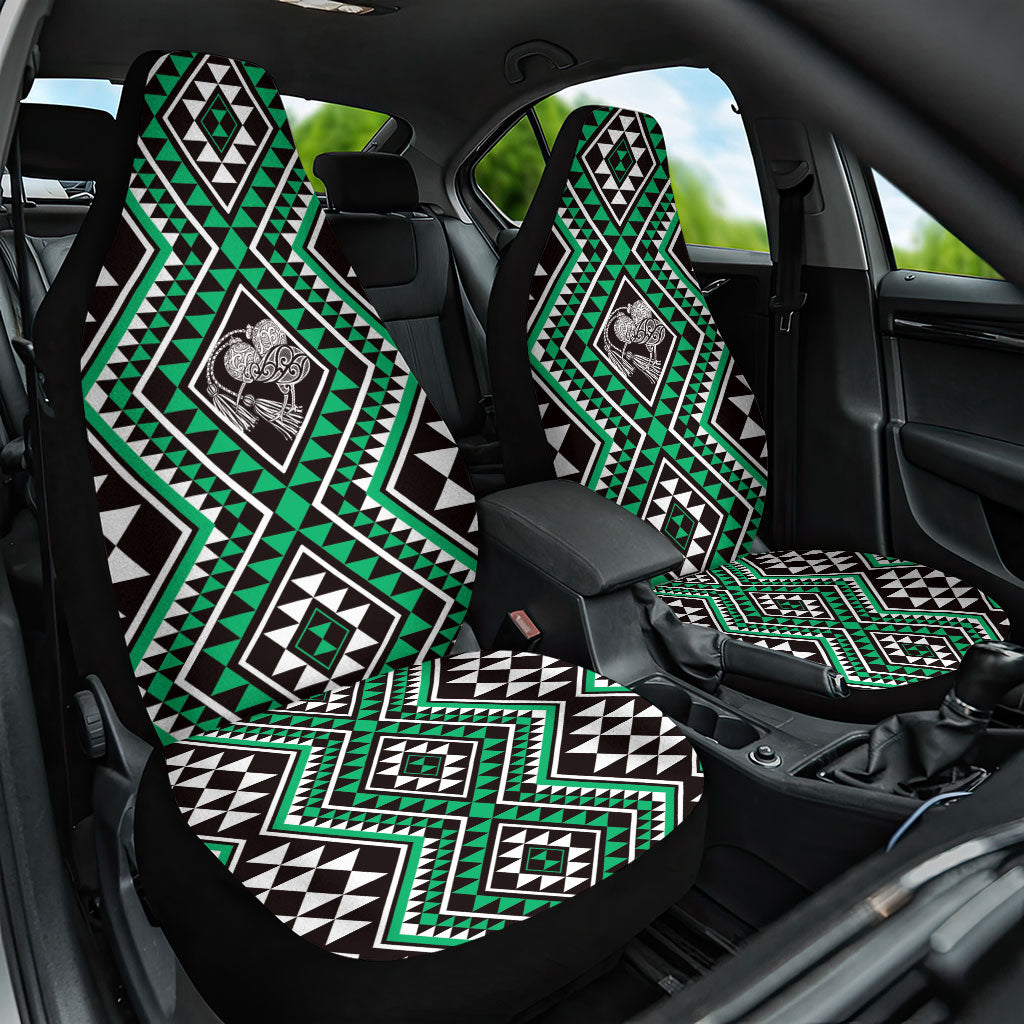 New Zealand Kakariki Taniko Motifs Car Seat Cover Maori Poi Dance Costume Inspired LT14 One Size Green - Polynesian Pride