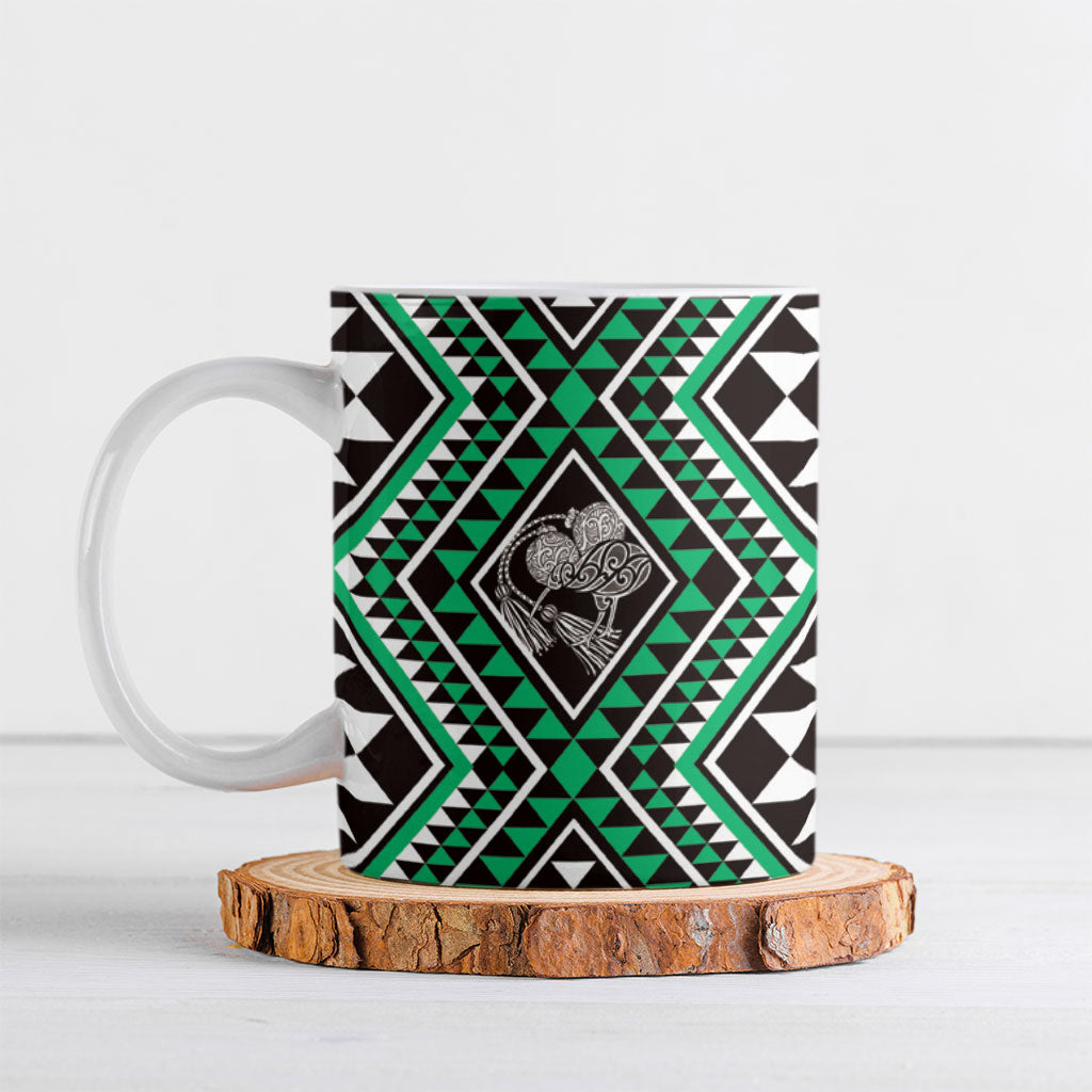 New Zealand Kakariki Taniko Motifs Ceramic Mug Maori Poi Dance Costume Inspired LT14 Green - Polynesian Pride
