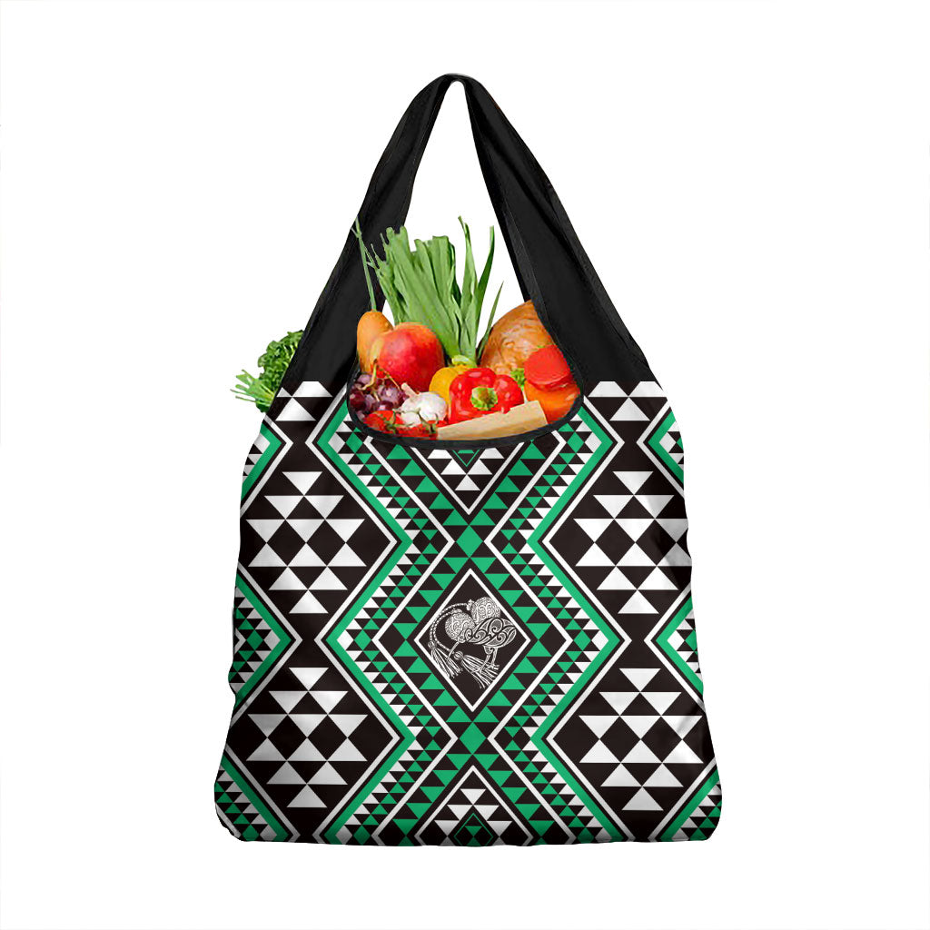 New Zealand Kakariki Taniko Motifs Grocery Bag Maori Poi Dance Costume Inspired LT14 1-pack One Size Green - Polynesian Pride