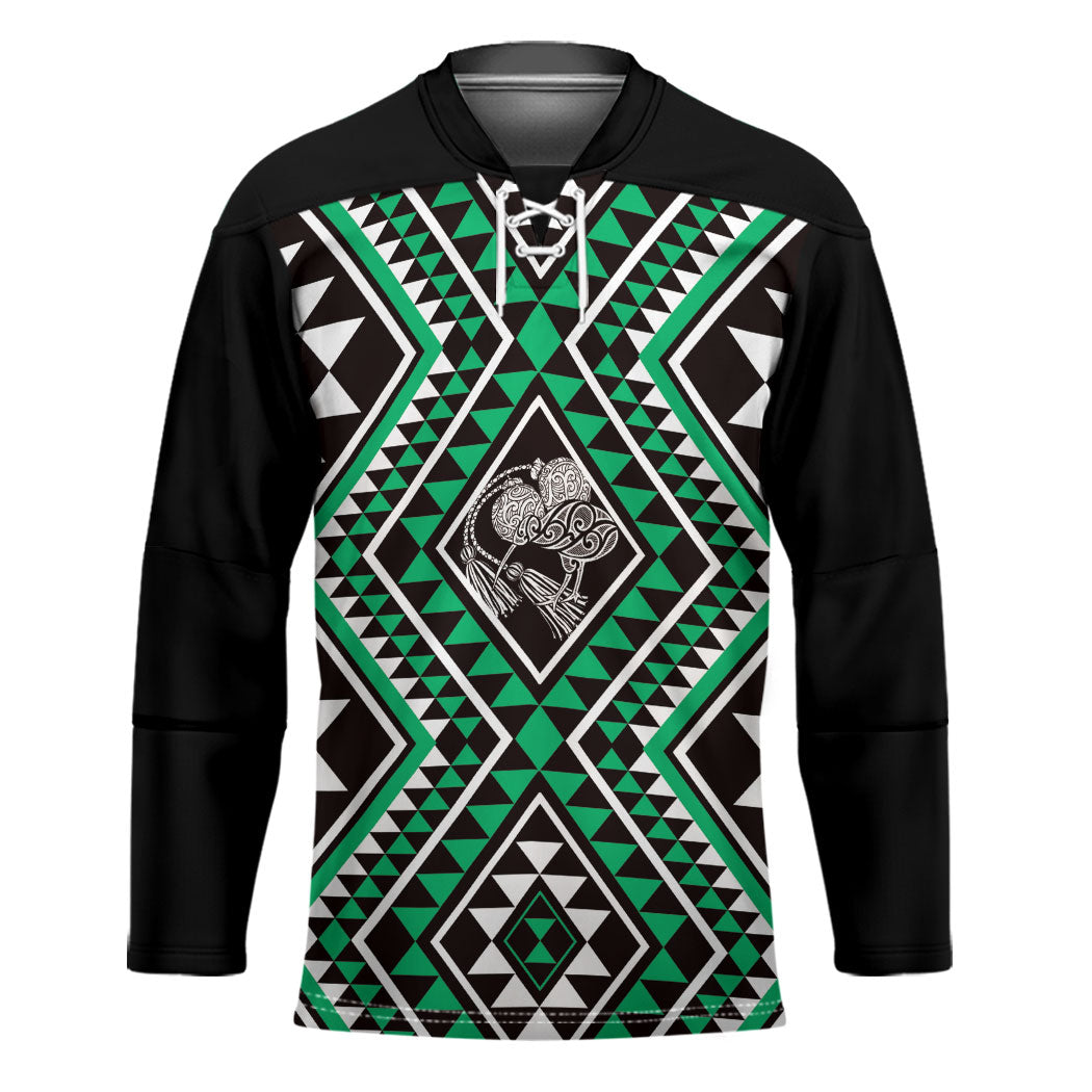 New Zealand Kakariki Taniko Motifs Hockey Jersey Maori Poi Dance Costume Inspired LT14 Unisex Green - Polynesian Pride