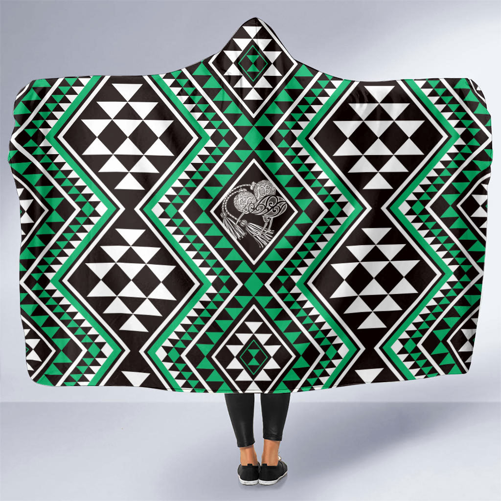 New Zealand Kakariki Taniko Motifs Hooded Blanket Maori Poi Dance Costume Inspired LT14 One Size Green - Polynesian Pride