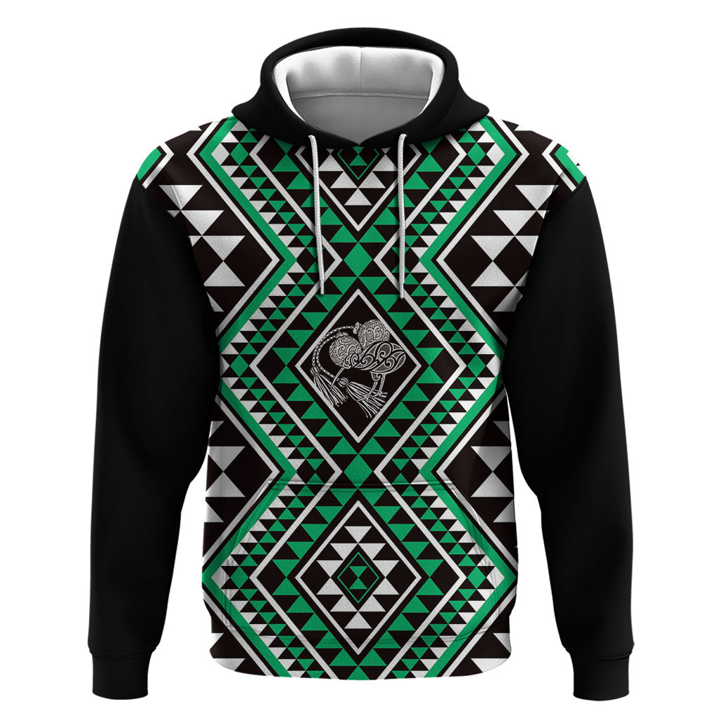 New Zealand Kakariki Taniko Motifs Hoodie Maori Poi Dance Costume Inspired LT14 Pullover Hoodie Green - Polynesian Pride