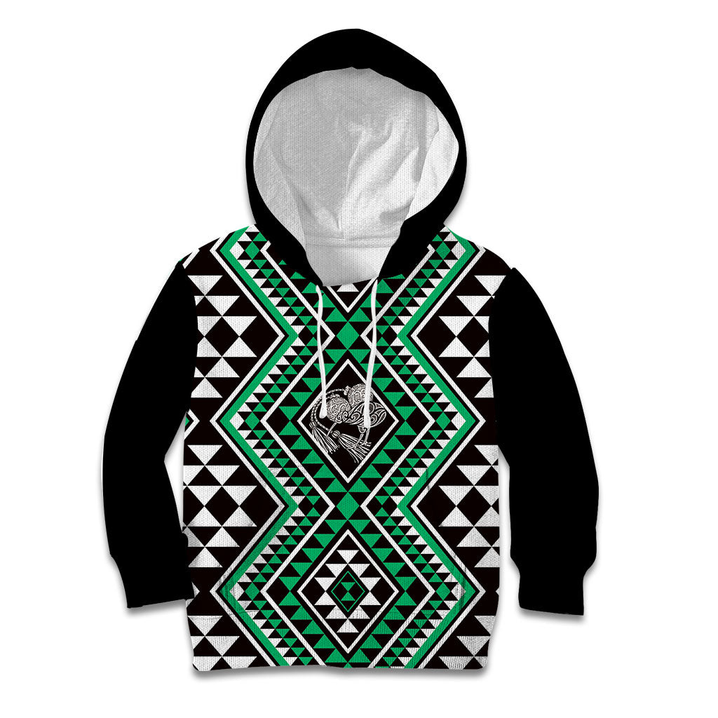 New Zealand Kakariki Taniko Motifs Kid Hoodie Maori Poi Dance Costume Inspired LT14 Hoodie Green - Polynesian Pride